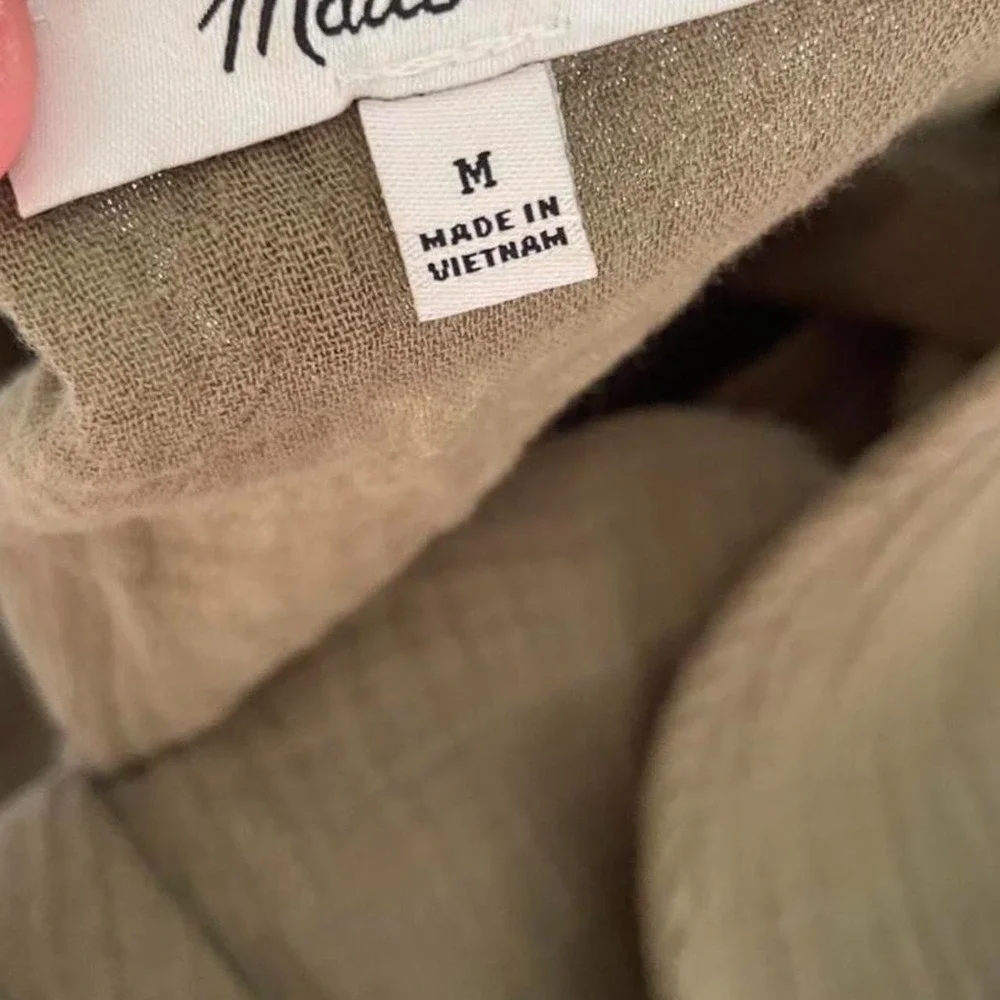 Olive green cotton v-neck blouse size M by Madewell